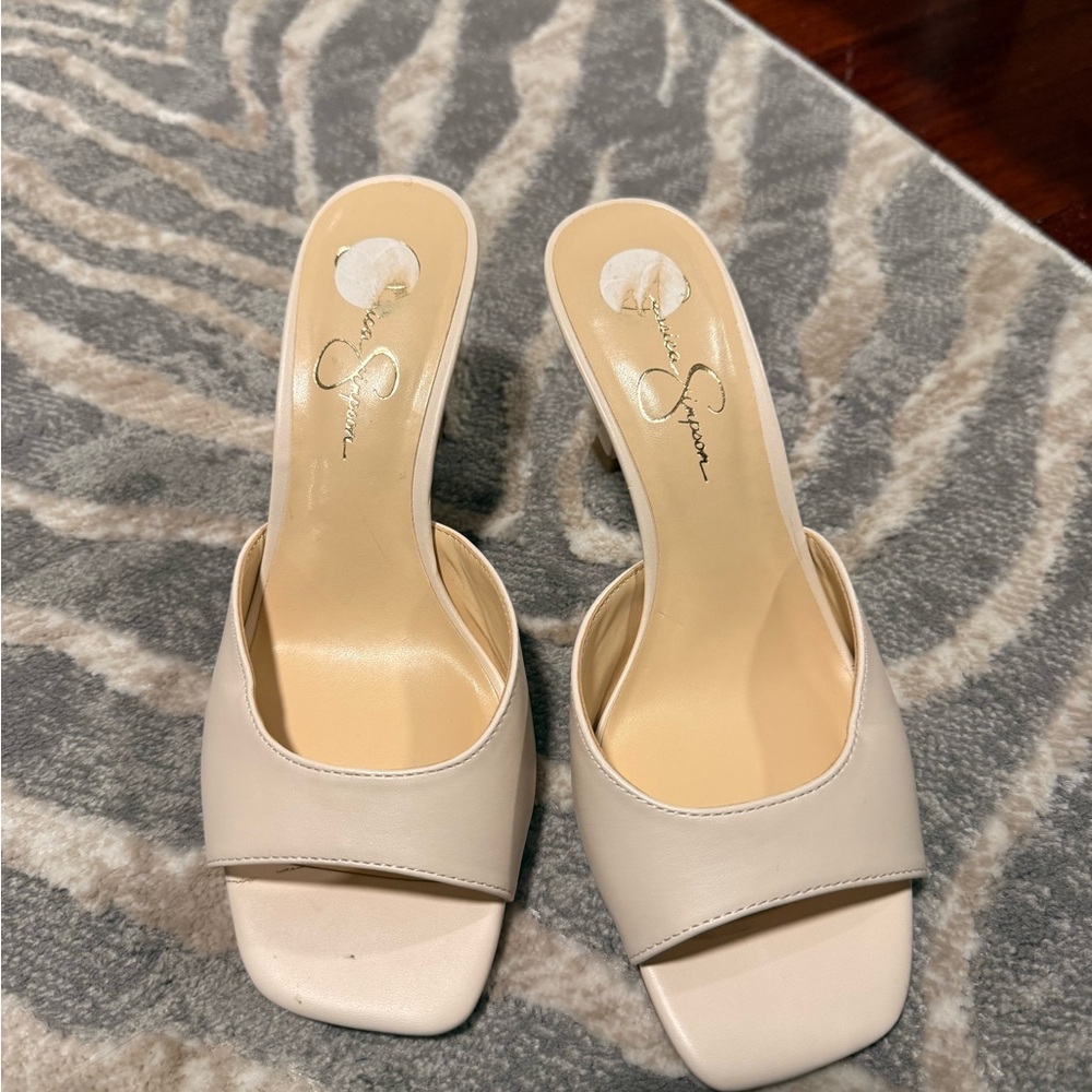 Jessica Simpson Cream Open-Toe Slip-On Mules